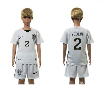 USA #2 Yedlin White Home Kid Soccer Country Jersey