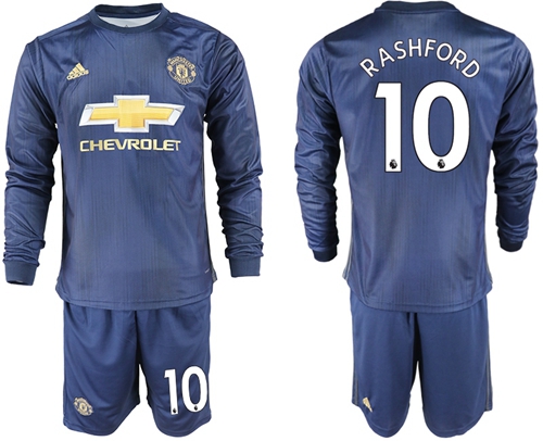 Manchester United #10 Rashford Away Long Sleeves Soccer Club Jersey