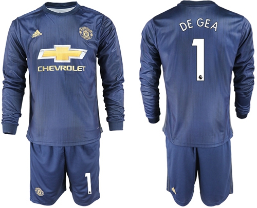 Manchester United #1 De Gea Away Long Sleeves Soccer Club Jersey