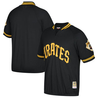 Men's Pittsburgh Pirates Mitchell & Ness Black Cooperstown Collection Mesh Batting Practice Quarter-Zip Jersey