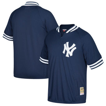 Men's New York Yankees Mitchell & Ness Navy Cooperstown Collection Mesh Batting Practice Quarter-Zip Jersey Men's New York Yankees Mitchell & Ness Navy Cooperstown Collection Mesh Batting Practice Quarter-Zip Jersey