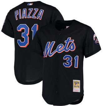 Men's New York Mets Mike Piazza Mitchell & Ness Black Cooperstown Collection Mesh Batting Practice Jersey Men's New York Mets Mike Piazza Mitchell & Ness Black Cooperstown Collection Mesh Batting Practice Jersey