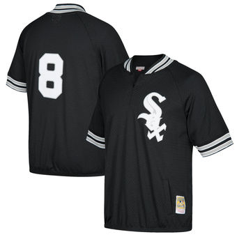 Men's Chicago White Sox Bo Jackson Mitchell & Ness Black Cooperstown Collection Mesh Batting Practice Quarter-Zip Jersey