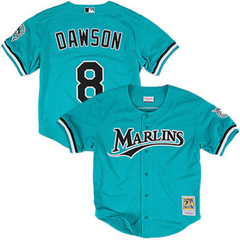 Men's Florida Marlins Andre Dawson Mitchell & Ness Teal Fashion Cooperstown Collection Mesh Batting Practice Jersey