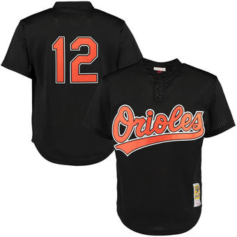 Men's Baltimore Orioles Roberto Alomar Mitchell & Ness Black Cooperstown Mesh Batting Practice Jersey