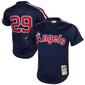 Men's California Angels Rod Carew Mitchell & Ness Navy Cooperstown Mesh Batting Practice Jersey
