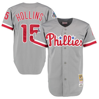 Men's 1993 Philadelphia Phillies Dave Hollins Mitchell & Ness Gray Authentic Throwback Jersey Men's 1993 Philadelphia Phillies Dave Hollins Mitchell & Ness Gray Authentic Throwback Jersey