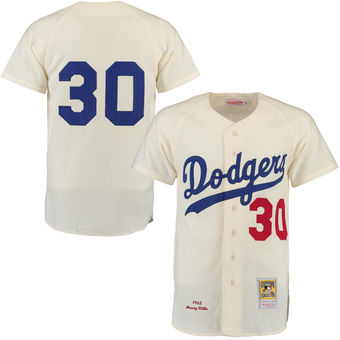 Men's 1962 Brooklyn Dodgers Maury Wills Mitchell & Ness Cream Authentic Throwback Jersey