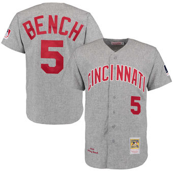 Men's 1969 Cincinnati Reds Johnny Bench Mitchell & Ness Gray Authentic Throwback Jersey