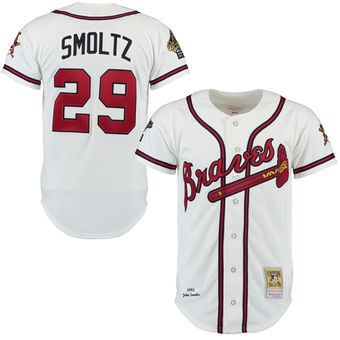 Men's Atlanta Braves John Smoltz Mitchell & Ness White Throwback Authentic Jersey