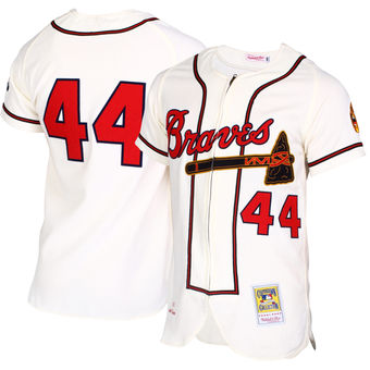 Mens Atlanta Braves Hank Aaron Mitchell & Ness Cream MLB Authentic Jersey