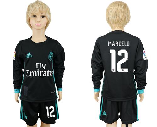 Real Madrid #12 Marcelo Away Long Sleeves Kid Soccer Club Jersey