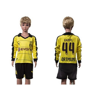 Dortmund #44 Kampal Home Long Sleeves Kid Soccer Club Jersey