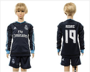 Real Madrid #19 Modric Navy Blue Long Sleeves Kid Soccer Club Jersey