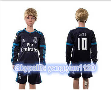 Real Madrid #10 James Navy Blue Long Sleeves Kid Soccer Club Jersey