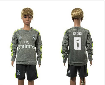 Real Madrid #8 Kroos Grey Long Sleeves Kid Soccer Club Jersey