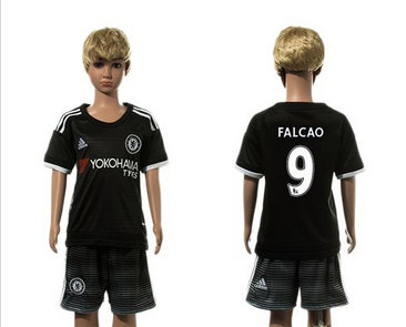 Chelsea #9 Falcao Black Kid Soccer Club Jersey