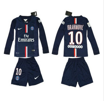 Paris Saint-Germain #10 Ibrahimovic Home Long Sleeves Kid Soccer Club Jersey