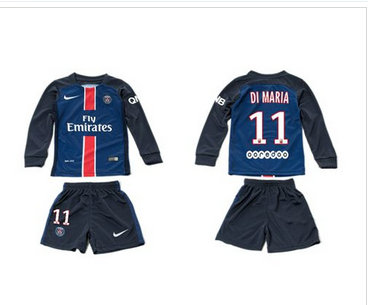 Paris Saint Germain #11 Di Maria Home Long Sleeves Kid Soccer Club Jersey