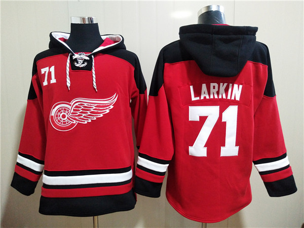 Men's Detroit Red Wings #71 Dylan Larkin Red Ageless Must-Have Lace-Up Pullover Hoodie Men's Detroit Red Wings #71 Dylan Larkin Red Ageless Must-Have Lace-Up Pullover Hoodie