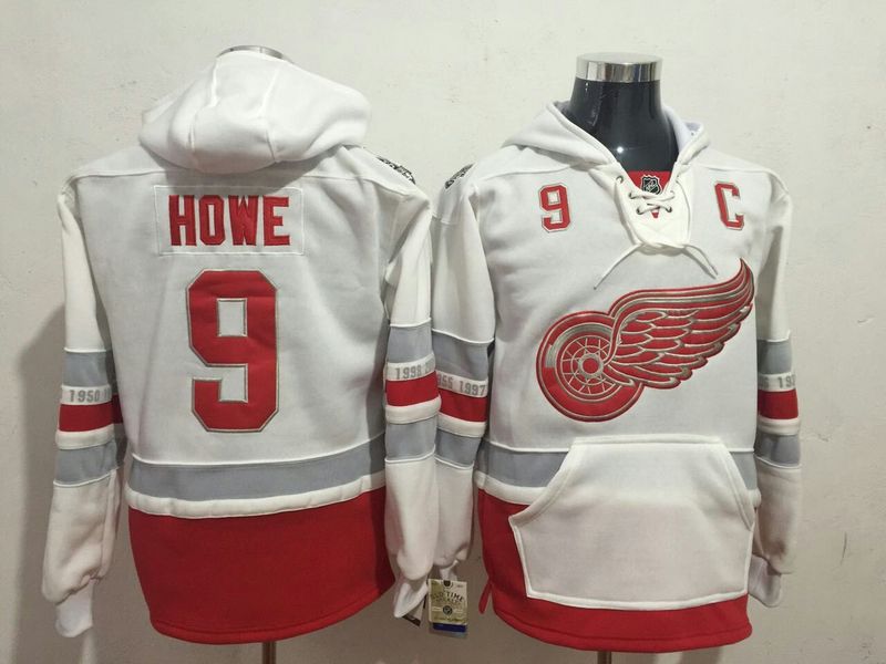 Red Wings 9 Gordie Howe White All Stitched Hooded Sweatshirt Red Wings 9 Gordie Howe White All Stitched Hooded Sweatshirt