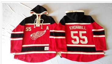 Detroit Red Wings #55 Niklas Kronwall Red Sawyer Hooded Sweatshirt Stitched NHL Jersey