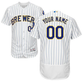 Men's Milwaukee Brewers Majestic Alternate White Royal Flex Base Authentic Collection Custom Jersey