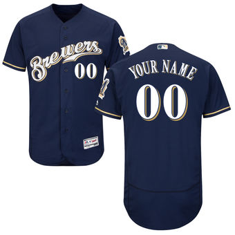 Men's Milwaukee Brewers Majestic Alternate Home Navy Flex Base Authentic Collection Custom Jersey
