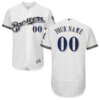 Men's Milwaukee Brewers Majestic Home White Flex Base Authentic Collection Custom Jersey