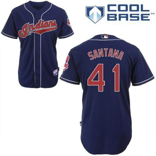 Cleveland Indians 41 Carlos Santana Cool Base Dark blue Color Jersey