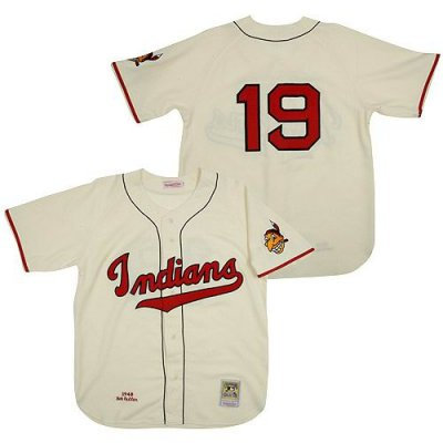 Cleveland Indians 1948 #19 Bob Feller Home Jersey MitchellandNess cream
