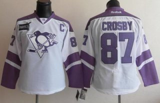 Women Pittsburgh Penguins 87 Sidney Crosby Fights Cancer Jersey White