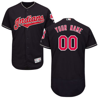 Men's Cleveland Indians Majestic Alternate Navy Flex Base Authentic Collection Custom Jersey