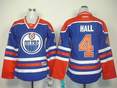 women Edmonton Oilers 4 Taylor Hall LT Blue Jerseys