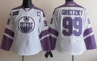 Women Edmonton Oilers 99 Wayne Gretzky White Fights Cancer Jersey