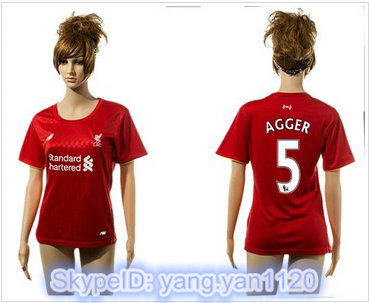 Women Liverpool #5 Agger Red Home Soccer Club Jersey