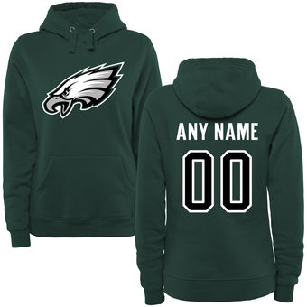 Women's Philadelphia Eagles Midnight Green Custom Name & Number Logo Pullover Hoodie