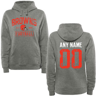 Women's Heather Gray Cleveland Browns Distressed Custom Name & Number Pullover Hoodie