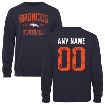 Men's Navy Denver Broncos Distressed Custom Name & Number Pullover Sweatshirt