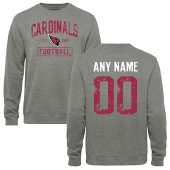 Men's Heather Gray Arizona Cardinals Distressed Custom Name & Number Pullover Sweatshirt