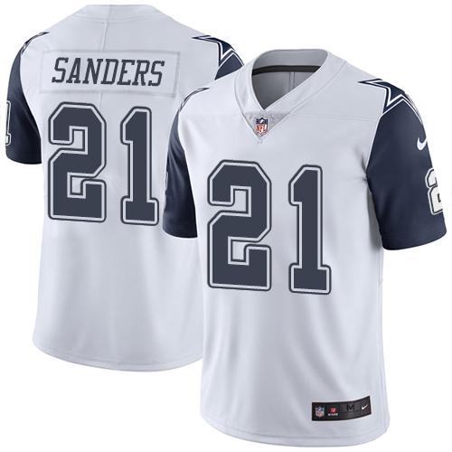 Nike Cowboys #21 Deion Sanders White Men's Stitched NFL Limited Rush Jersey Nike Cowboys #21 Deion Sanders White Men's Stitched NFL Limited Rush Jersey