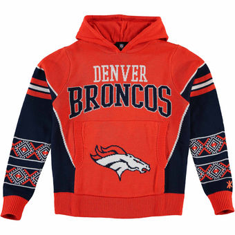Youth Denver Broncos OrangeNavy Big Logo Hooded Ugly Sweater