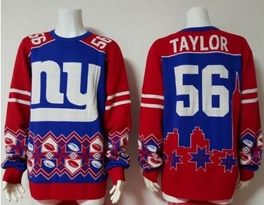 Nike Giants #56 Lawrence Taylor Royal BlueRed Men's Ugly Sweater