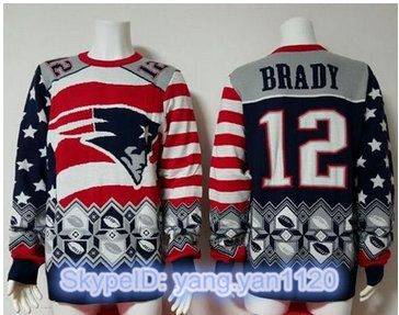 Nike New England Patriots #12 Tom Brady Red Navy Blue Men''s Ugly Sweater