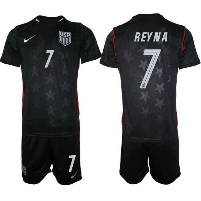 Men's United States #7 Gio Reyna Black 2026 Away Soccer Jersey Suit Men's United States #7 Gio Reyna Black 2026 Away Soccer Jersey Suit