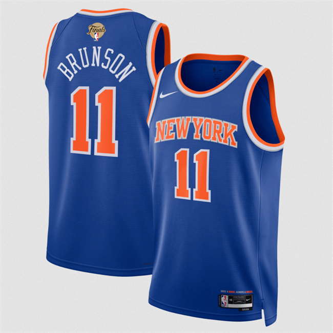 Men's New Yok Knicks #11 Jalen Brunson Blue 2026 Finals Patch Icon Edition Stitched Basketball Jersey